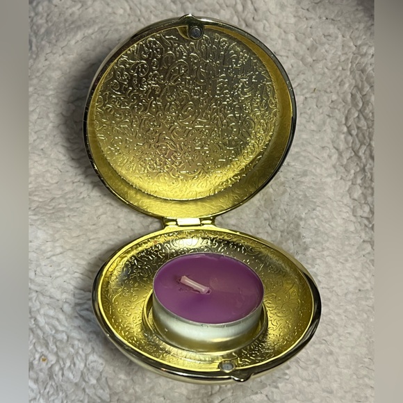 PARTYLITE Brass Travel Candle Holder Tea Light Blue Enamel Jeweled Magnetic Lid - Picture 8 of 12